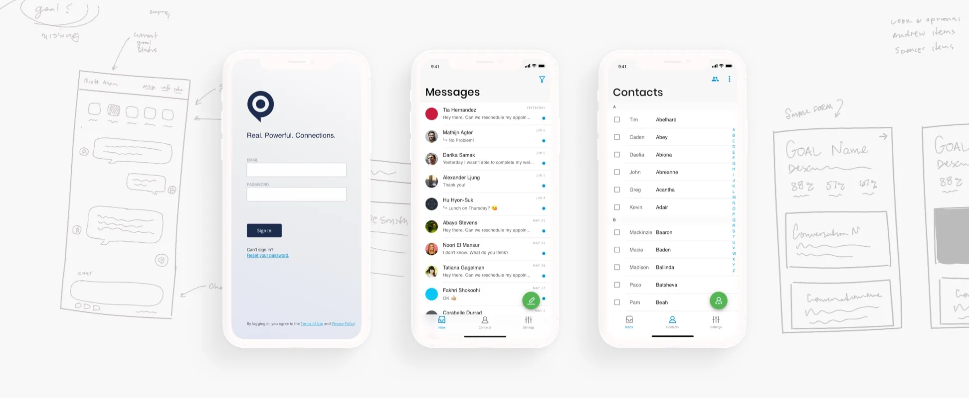 Skipio mobile app screens shown on a row of phones.