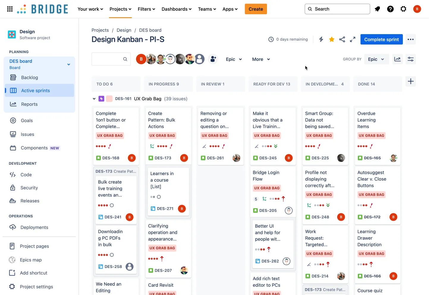 A JIRA board of UX tickets available for engineers to pick up.